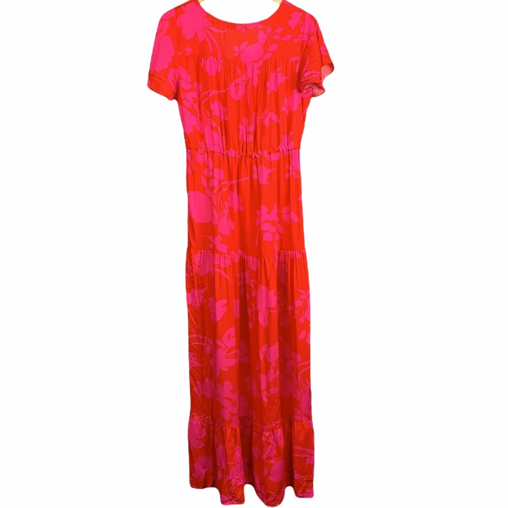 Boho Chic Floral V-Neck Button Tiered Toe Waist Maxi Dress - Picture 10 of 16